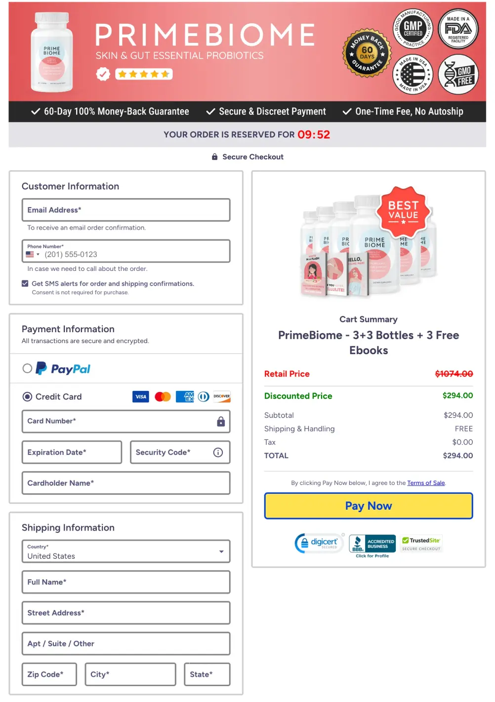 PrimeBiome secure checkout